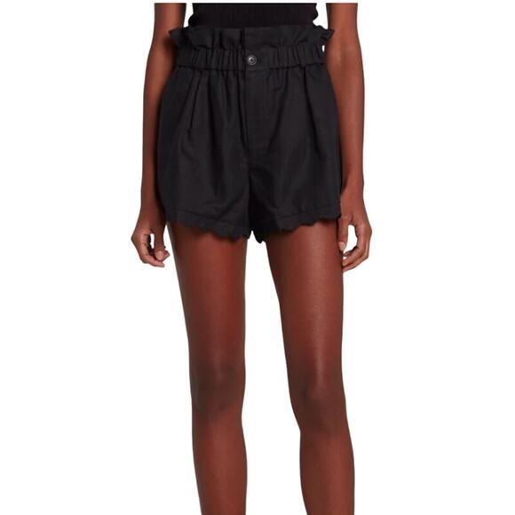 7 For All Mankind NWT Tailored Paper Bag Linen Blend‎ Shorts Black Size 25 - Picture 1 of 11